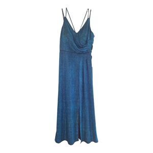 J Kara Women's Scoop Neck Dress 10P Petite 3/4 Sleeve Beaded Top Long Flowy Gown